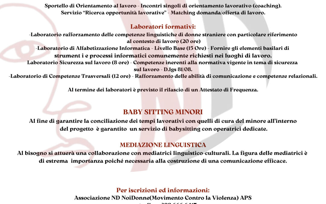 PROGETTO: UN LAVORO PER RICOMINCIARE
